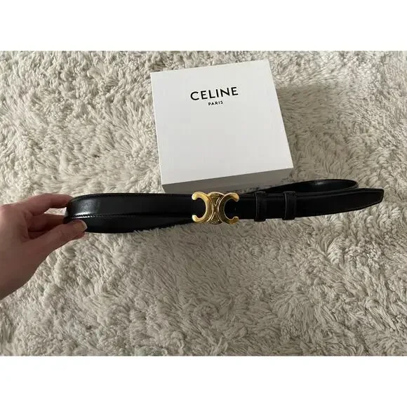 Authentic Black Celine Belt with Gold Buckle - Picture 1 of 7